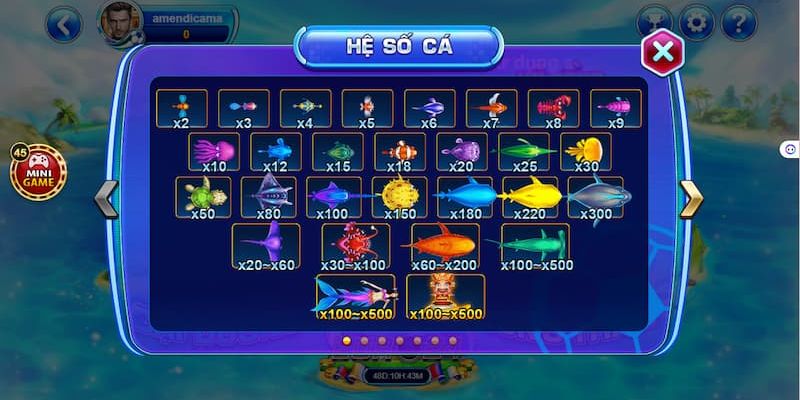 Số lượng cá cực khủng trong bắn cá Long Vương